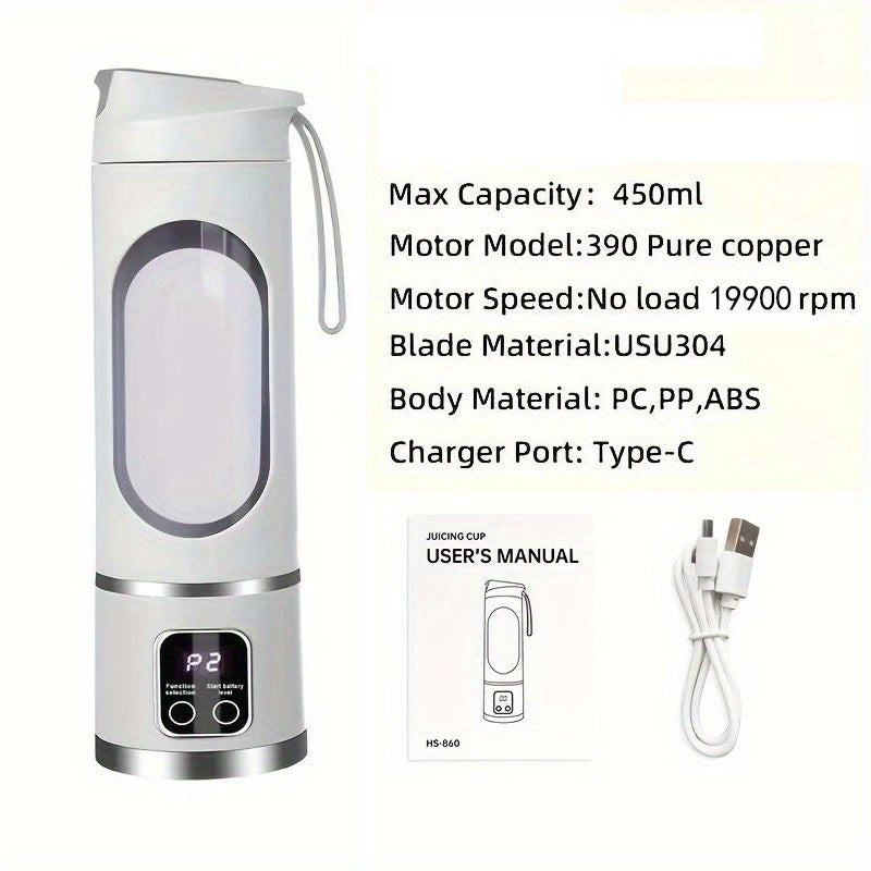 Mixeur Portable USB avec Affichage Numérique, Lame en Acier Inoxydable et Grande Capacité
