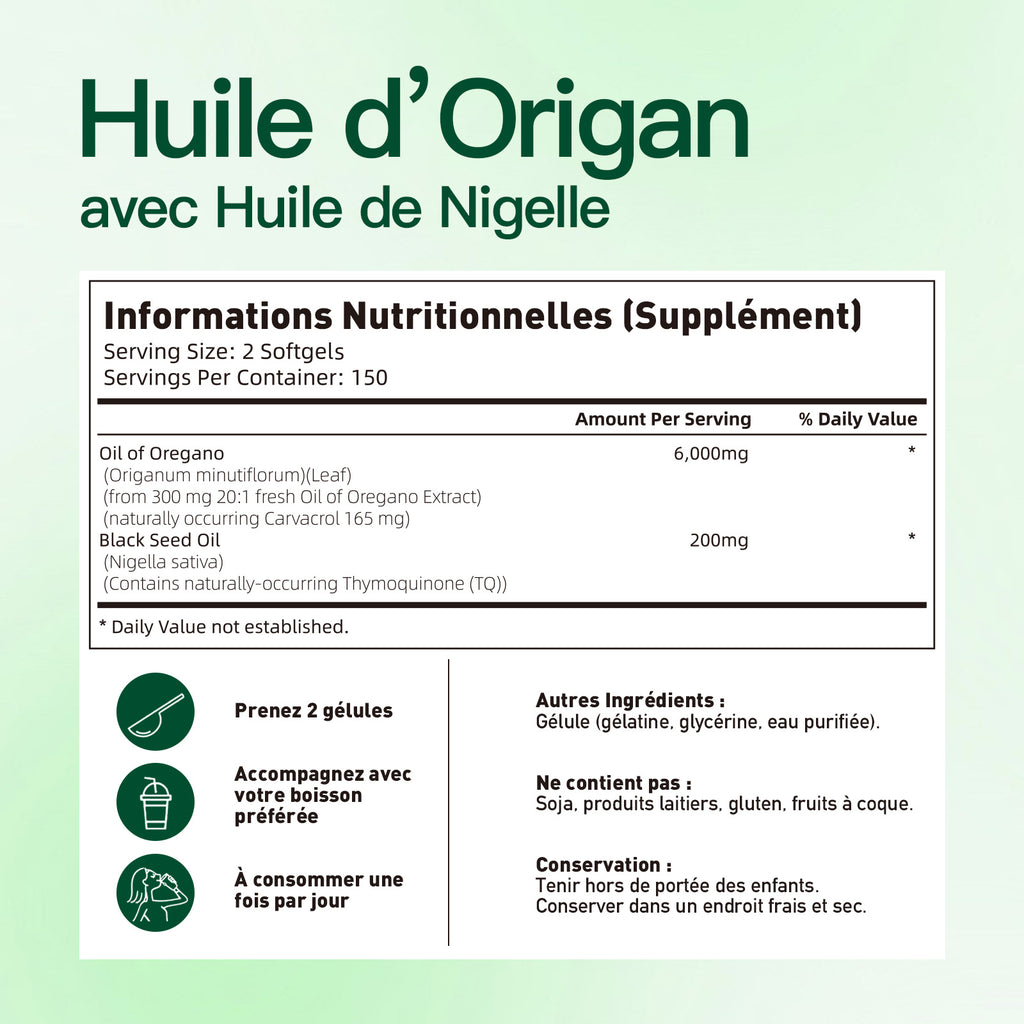VIVONU Huile d'origan plus huile de graine noire