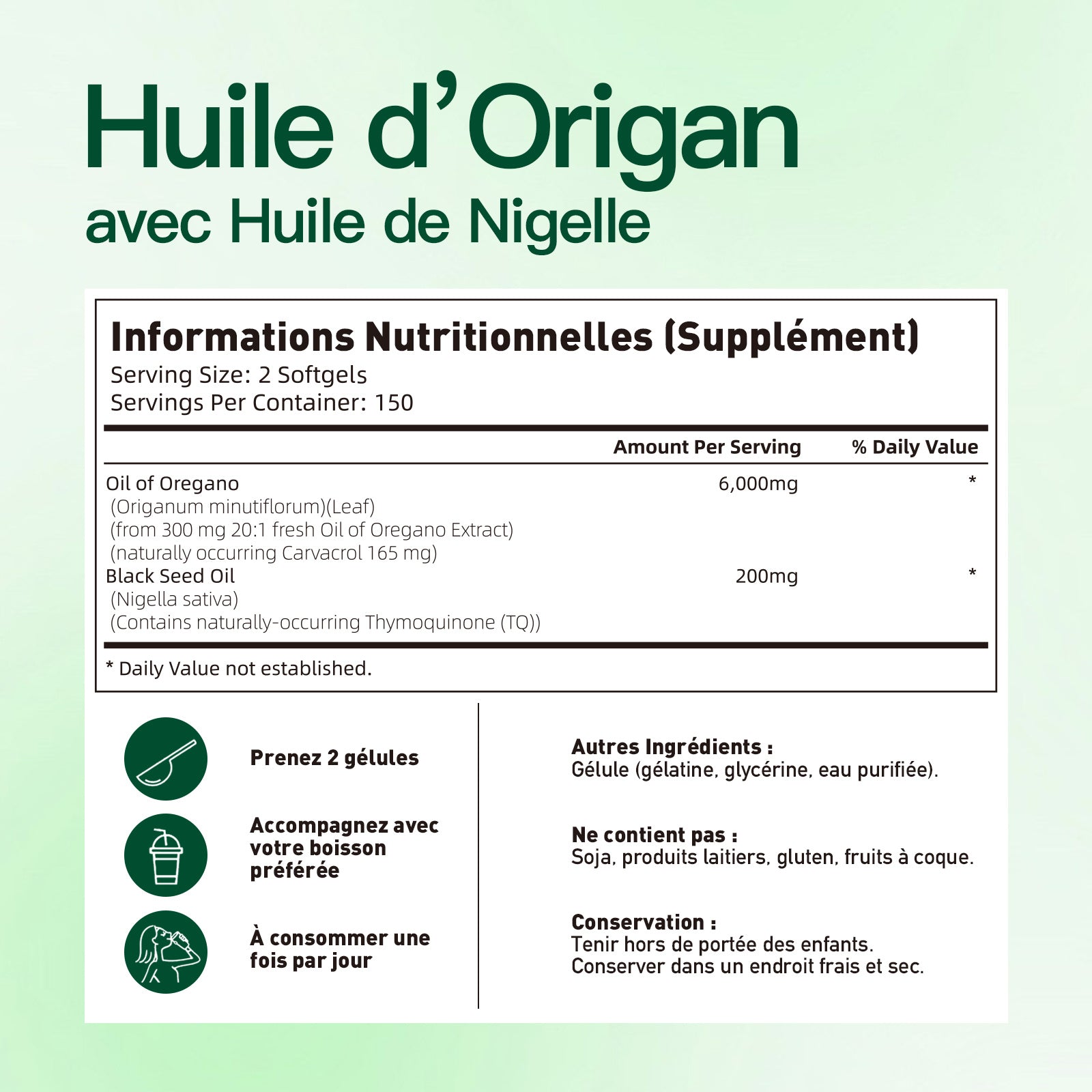 VIVONU Huile d'origan plus huile de graine noire