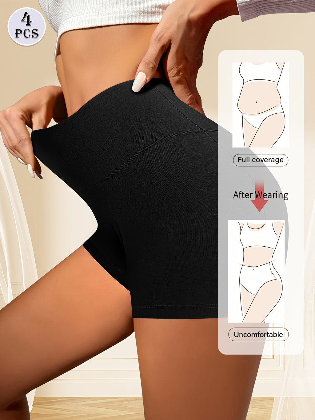 Ensemble de 4 boxers pour femmes, taille haute, confortables, ajustement serré pour un usage quotidien.