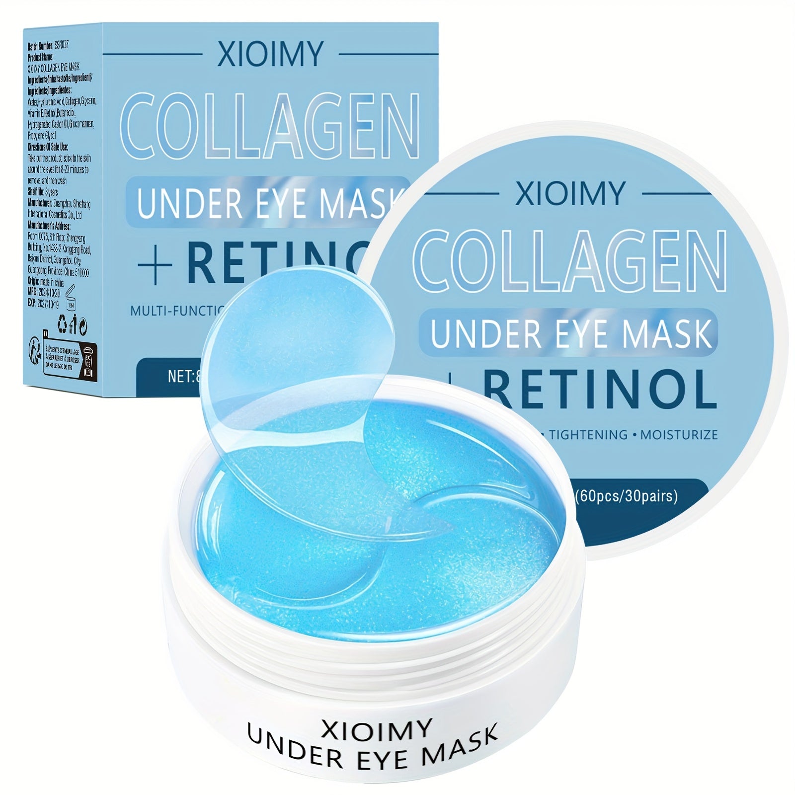 60 masques sous les yeux Xioimy à base de collagène et rétinol - Patchs oculaires multifonctionnels hypoallergéniques