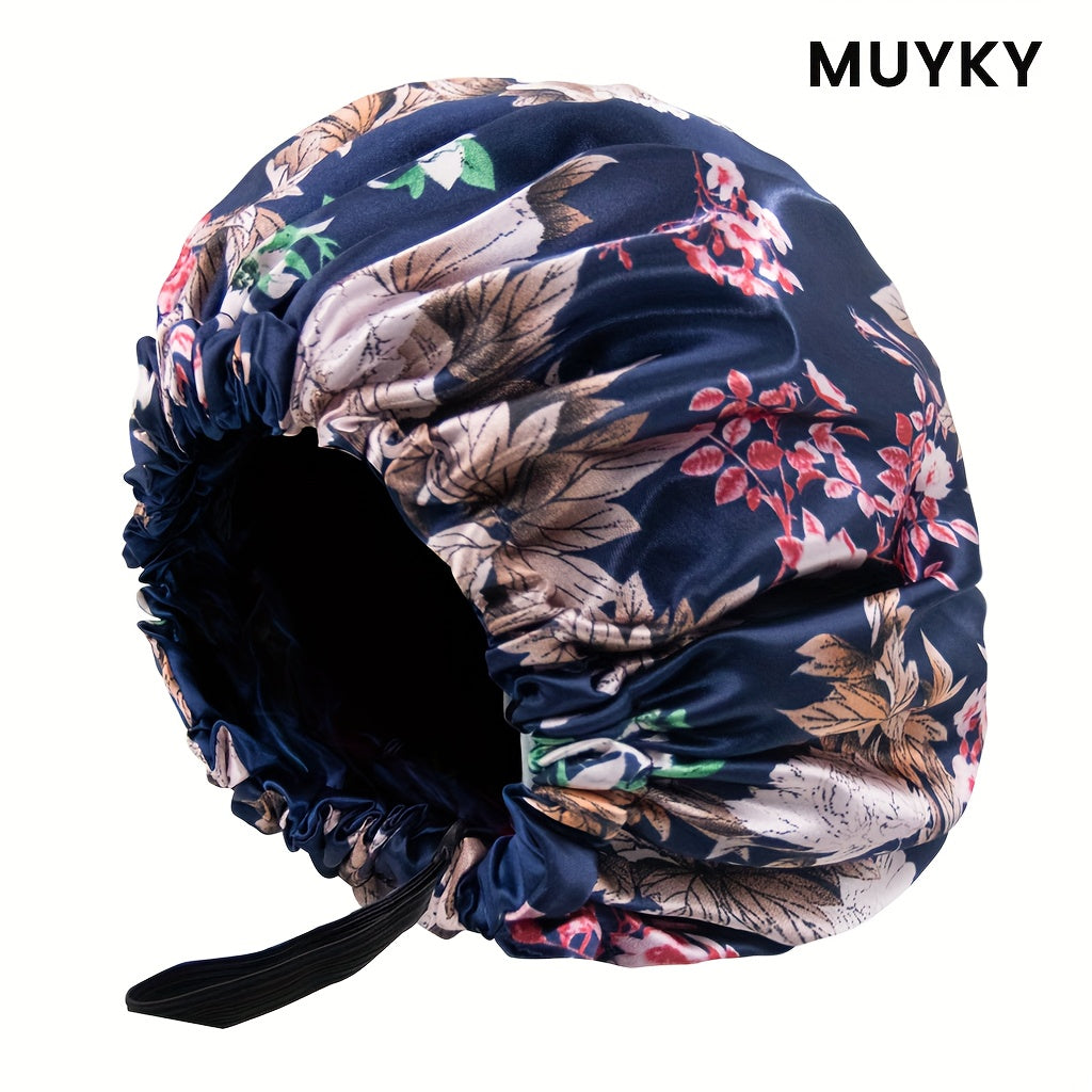 Bonnet de Nuit en Satin Luxueux pour Femmes - Grande Taille Ajustable à Double Couche avec Motifs Floraux et Unis