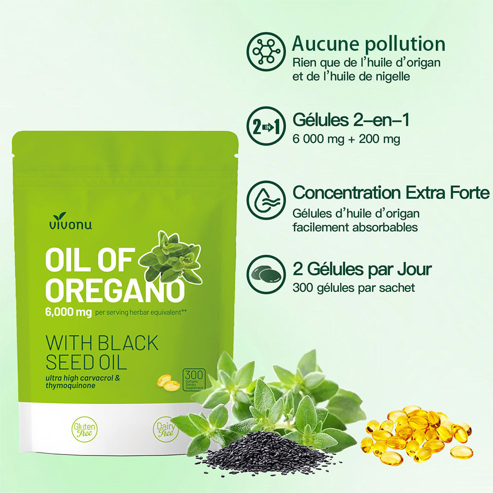 VIVONU Huile d'origan plus huile de graine noire
