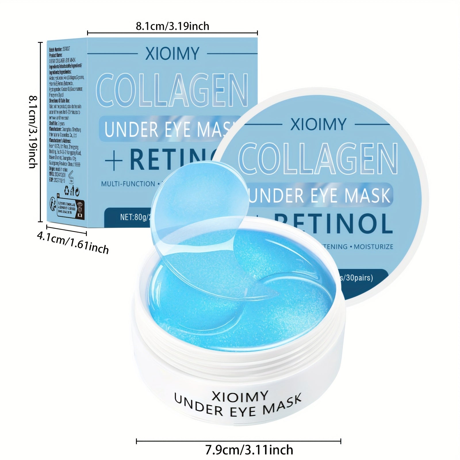 60 masques sous les yeux Xioimy à base de collagène et rétinol - Patchs oculaires multifonctionnels hypoallergéniques