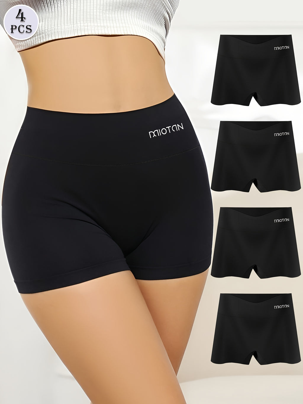 Ensemble de 4 boxers pour femmes, taille haute, confortables, ajustement serré pour un usage quotidien.