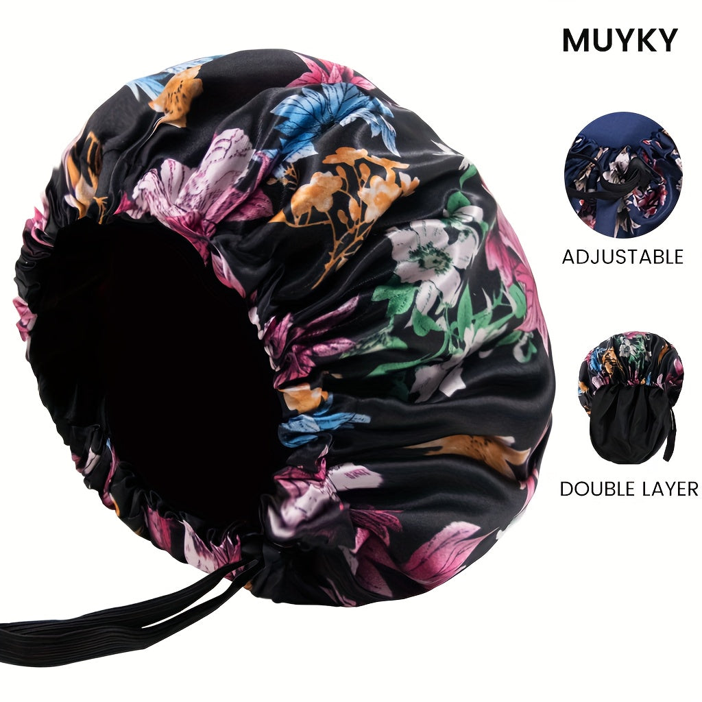 Bonnet de Nuit en Satin Luxueux pour Femmes - Grande Taille Ajustable à Double Couche avec Motifs Floraux et Unis
