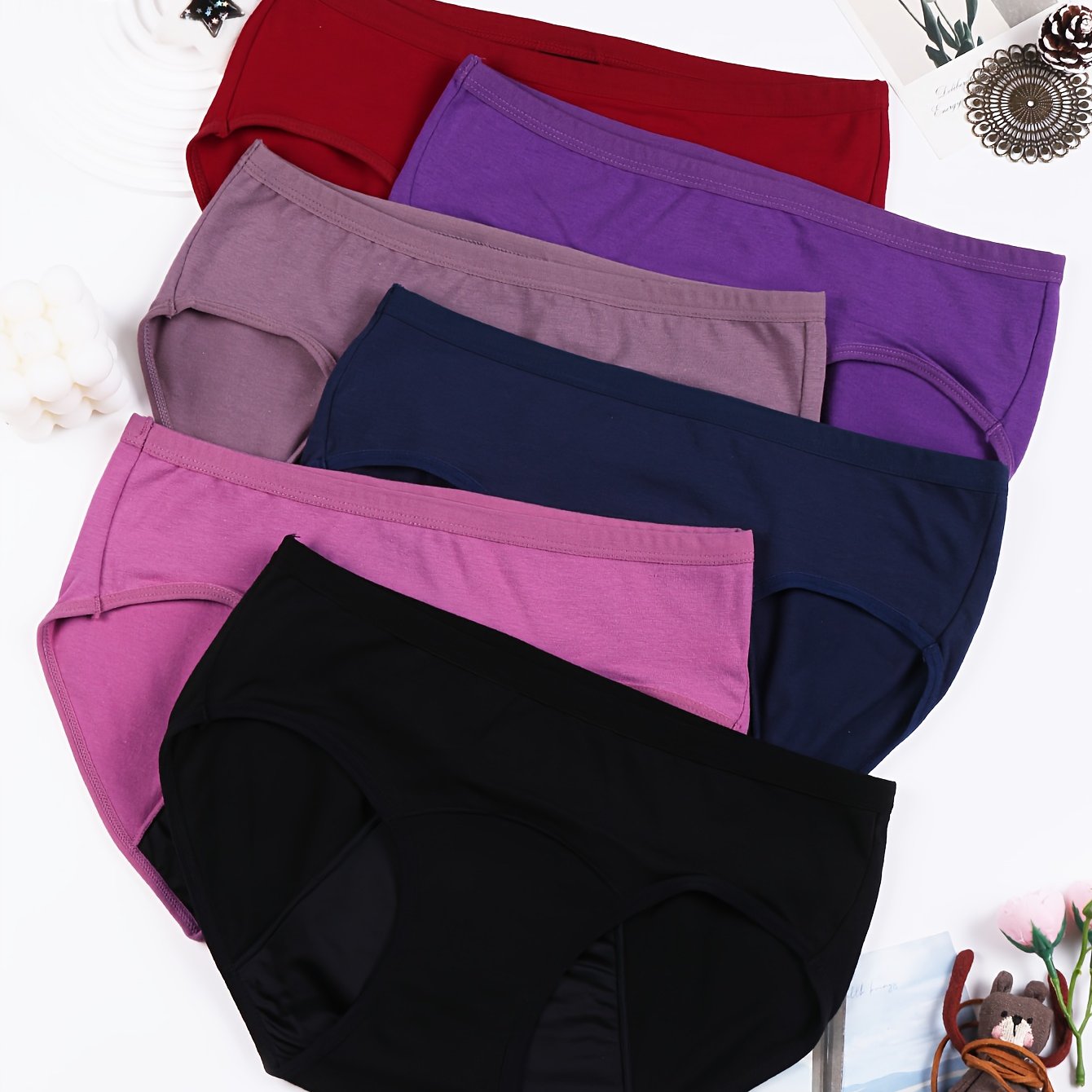 6 Culottes Menstruelles pour Femmes - Protection Anti-Fuites Respirante à Taille Basse avec Couverture Totale, 6 Couleurs