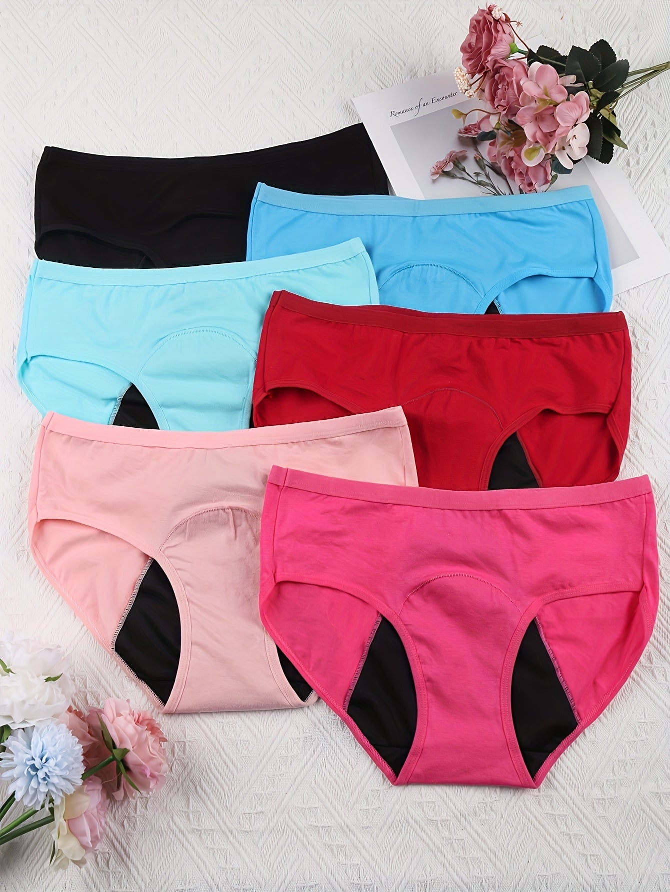 6 Culottes Menstruelles pour Femmes - Protection Anti-Fuites Respirante à Taille Basse avec Couverture Totale, 6 Couleurs