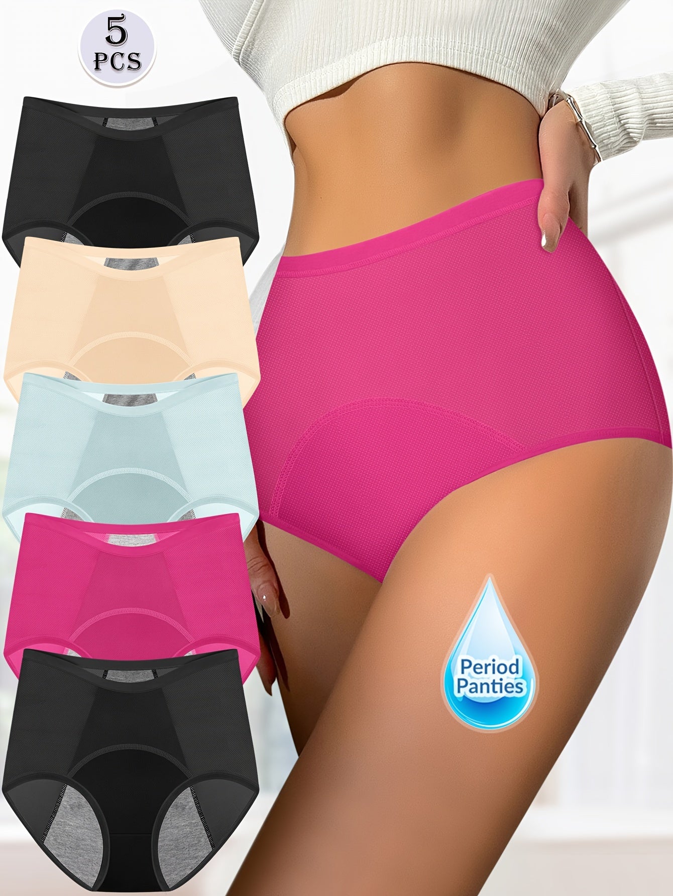 Pack de 5 Culottes Menstruelles MEIYATING pour Femmes - Flux Abondant, Respirantes et Absorbants avec Panneaux Aérés