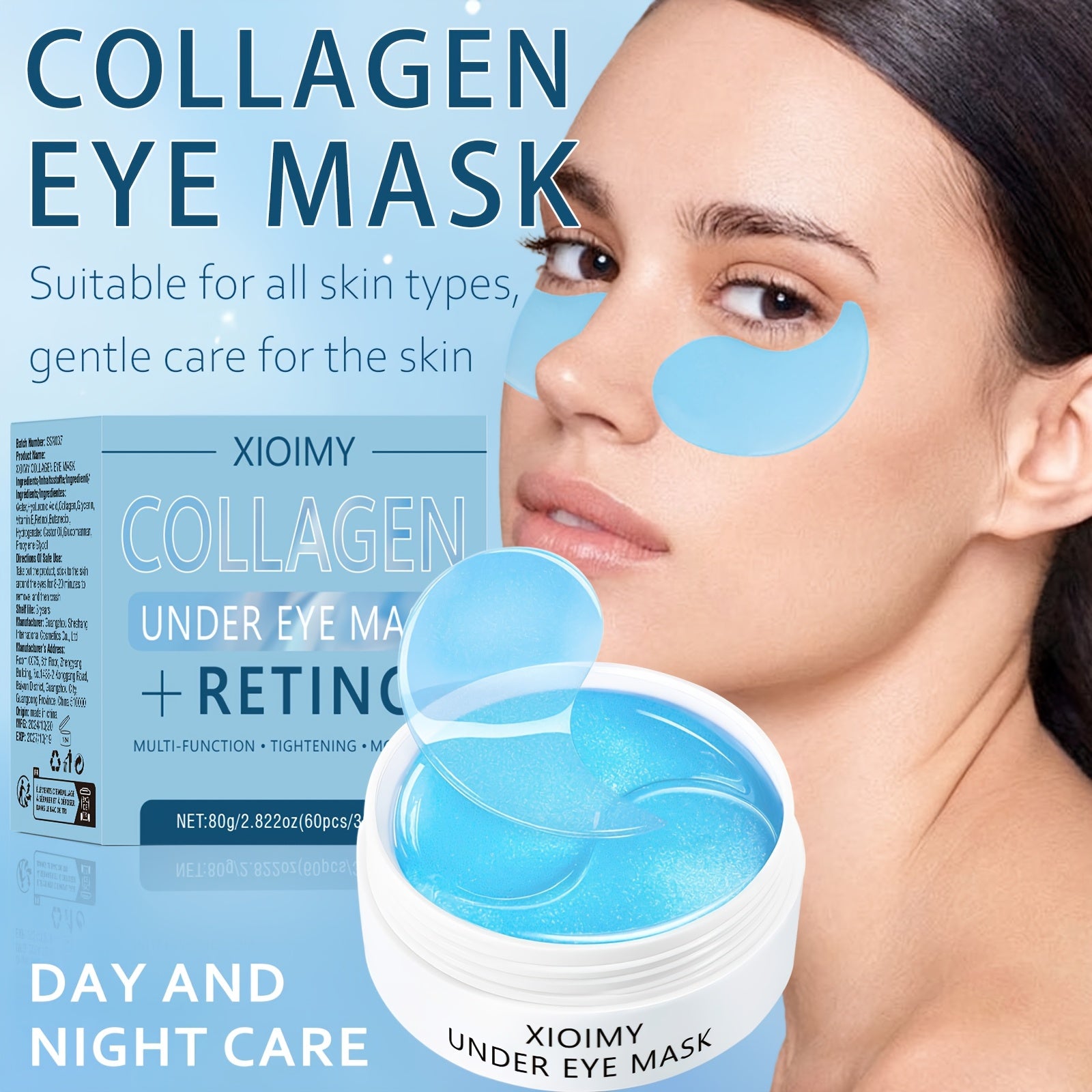 60 masques sous les yeux Xioimy à base de collagène et rétinol - Patchs oculaires multifonctionnels hypoallergéniques