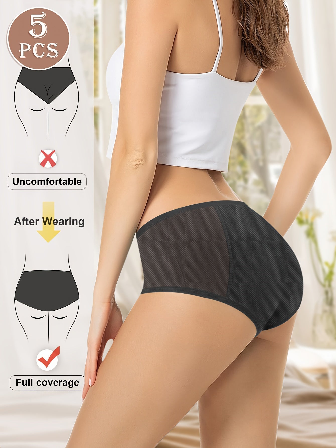 Pack de 5 Culottes Menstruelles MEIYATING pour Femmes - Flux Abondant, Respirantes et Absorbants avec Panneaux Aérés