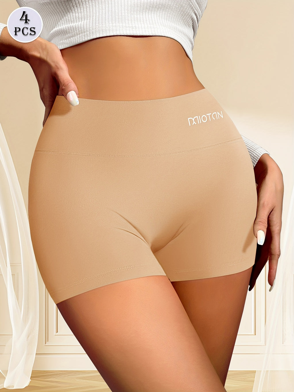 Ensemble de 4 boxers pour femmes, taille haute, confortables, ajustement serré pour un usage quotidien.