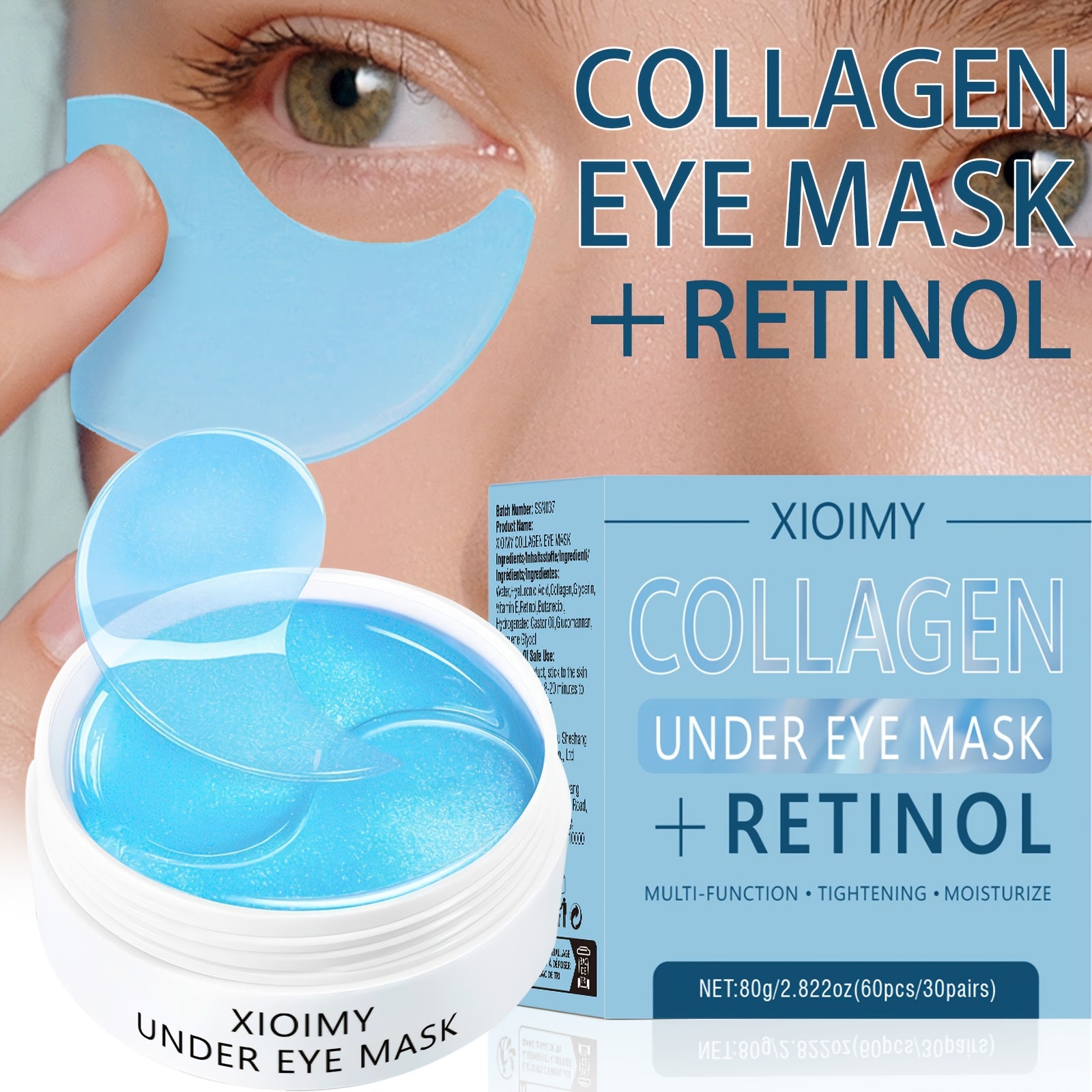 60 masques sous les yeux Xioimy à base de collagène et rétinol - Patchs oculaires multifonctionnels hypoallergéniques
