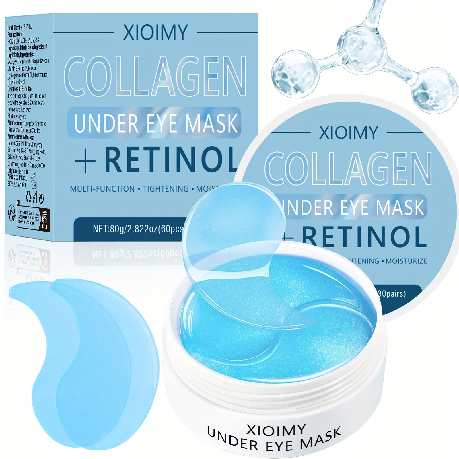 60 masques sous les yeux Xioimy à base de collagène et rétinol - Patchs oculaires multifonctionnels hypoallergéniques