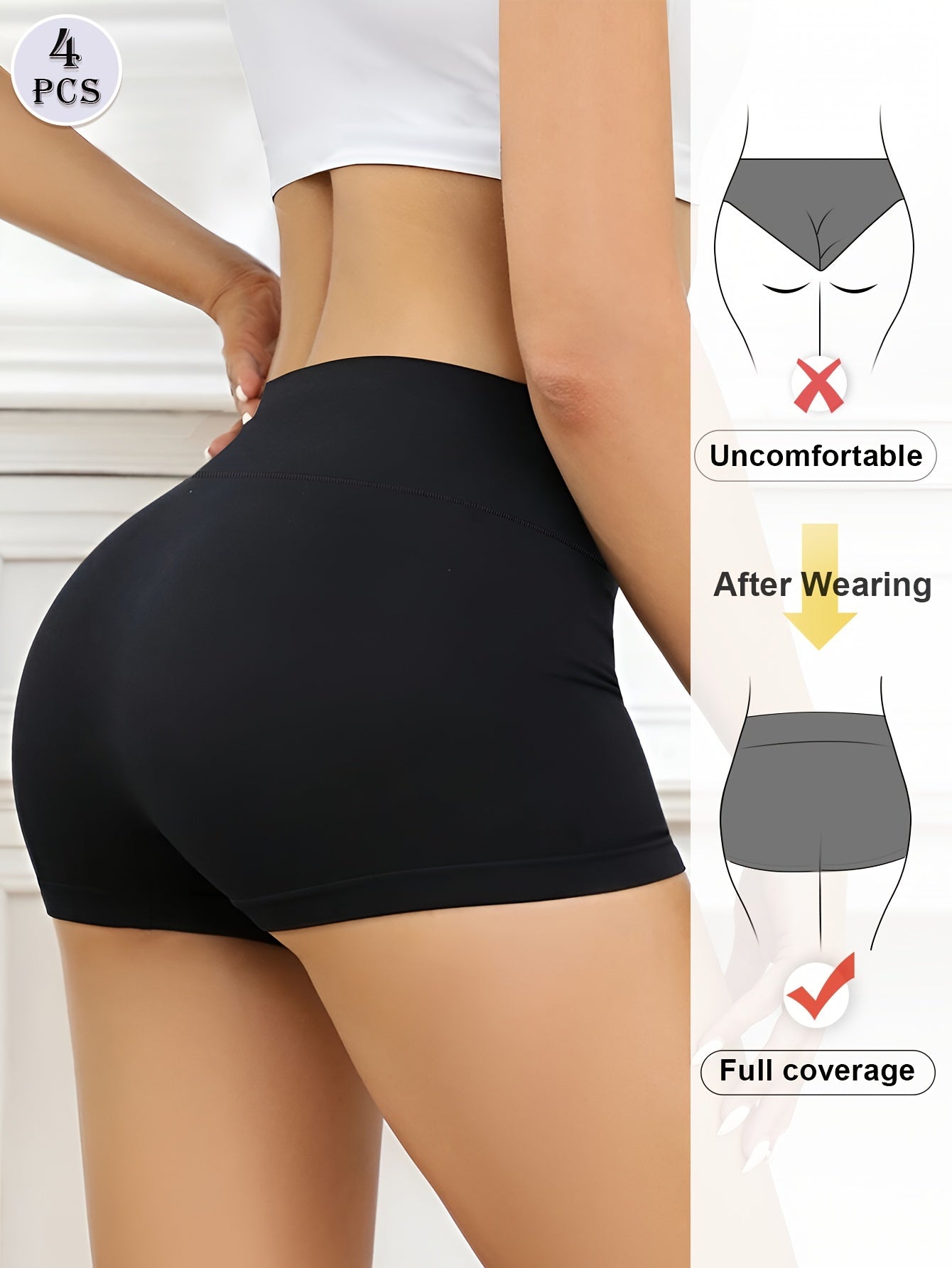 Ensemble de 4 boxers pour femmes, taille haute, confortables, ajustement serré pour un usage quotidien.