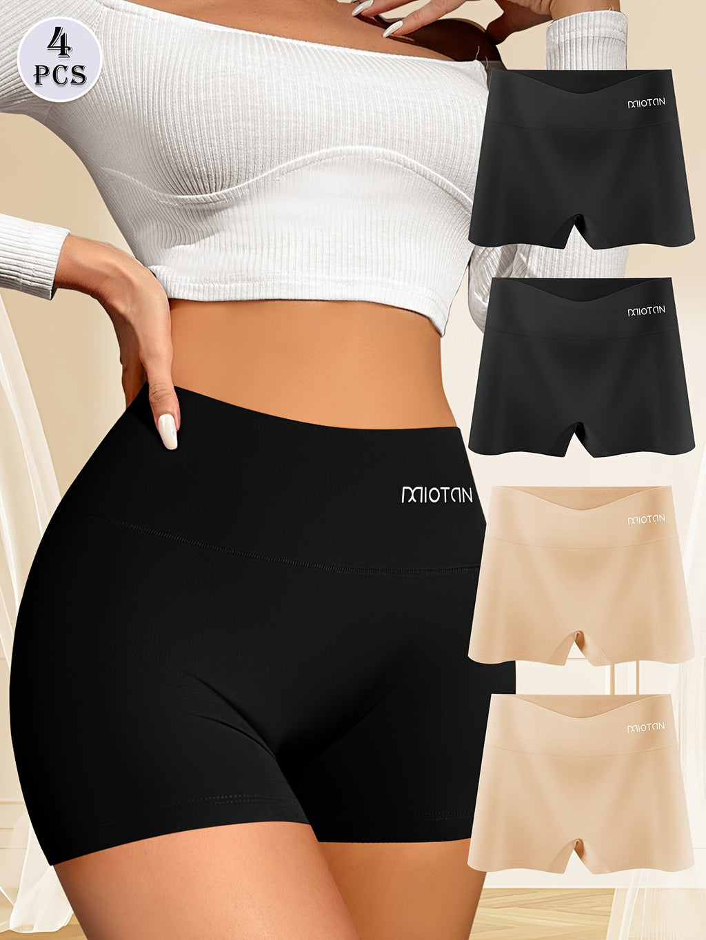 Ensemble de 4 boxers pour femmes, taille haute, confortables, ajustement serré pour un usage quotidien.