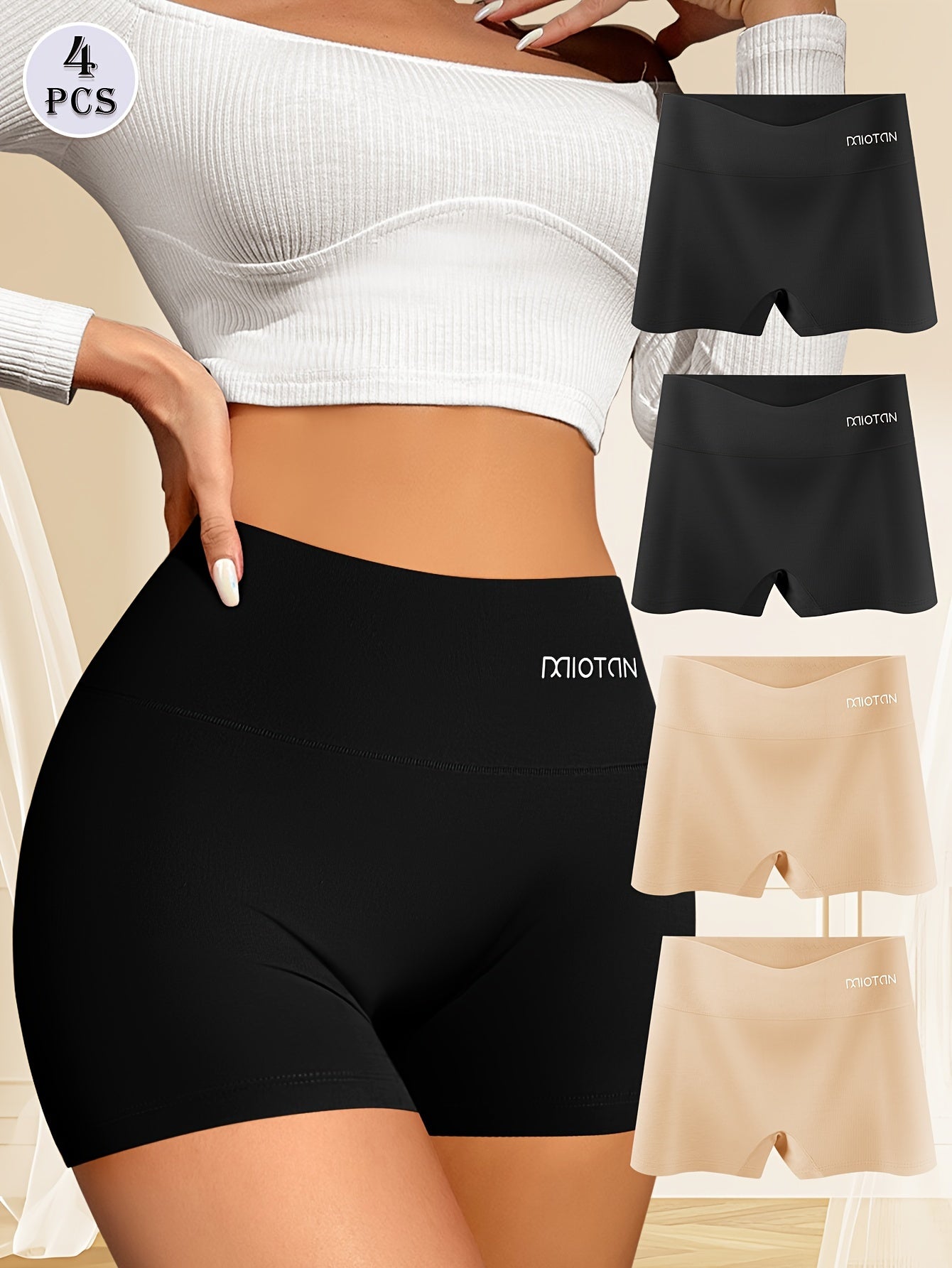 Ensemble de 4 boxers pour femmes, taille haute, confortables, ajustement serré pour un usage quotidien.