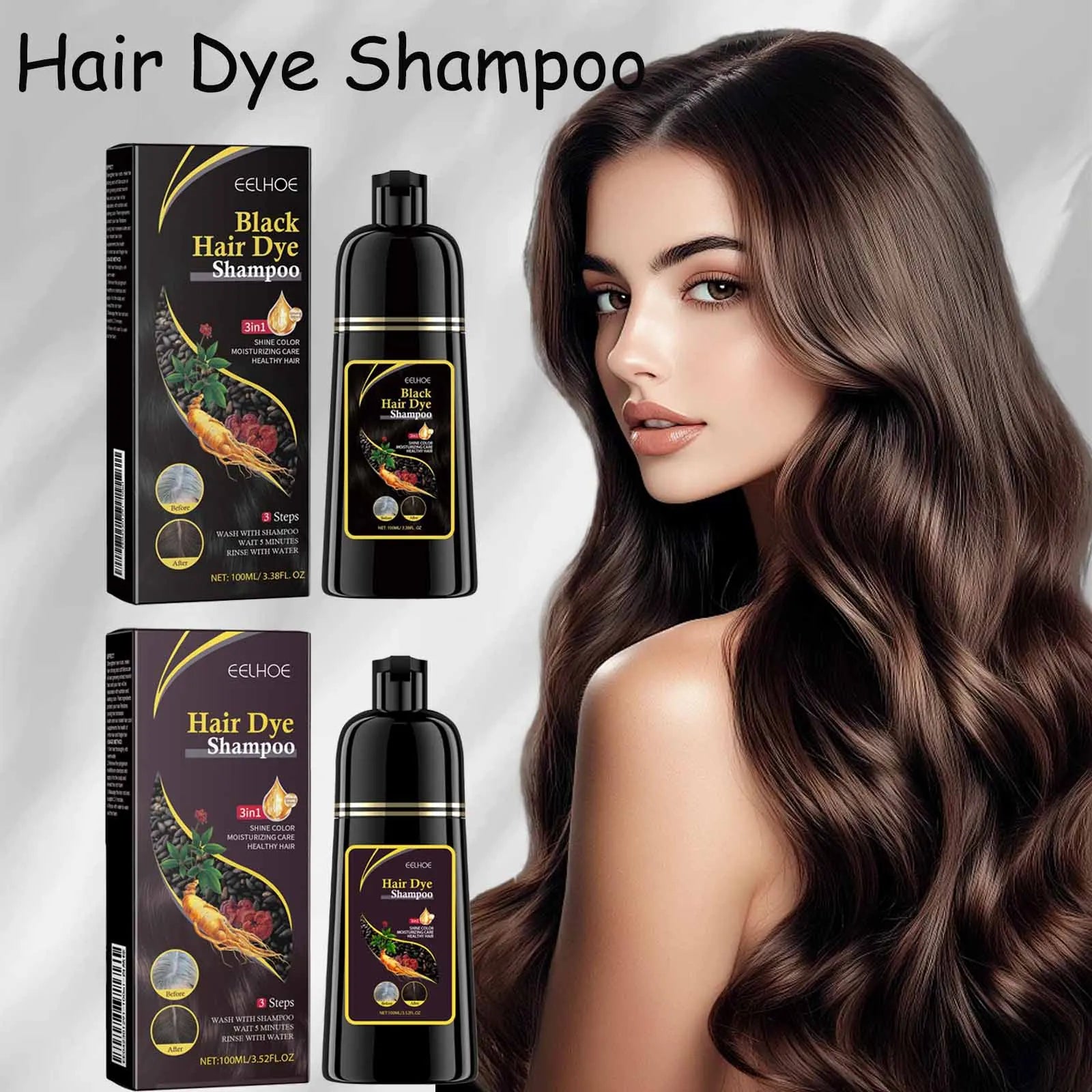 Eelhoe 100ml shampooing de teinture pour cheveux 3 en 1