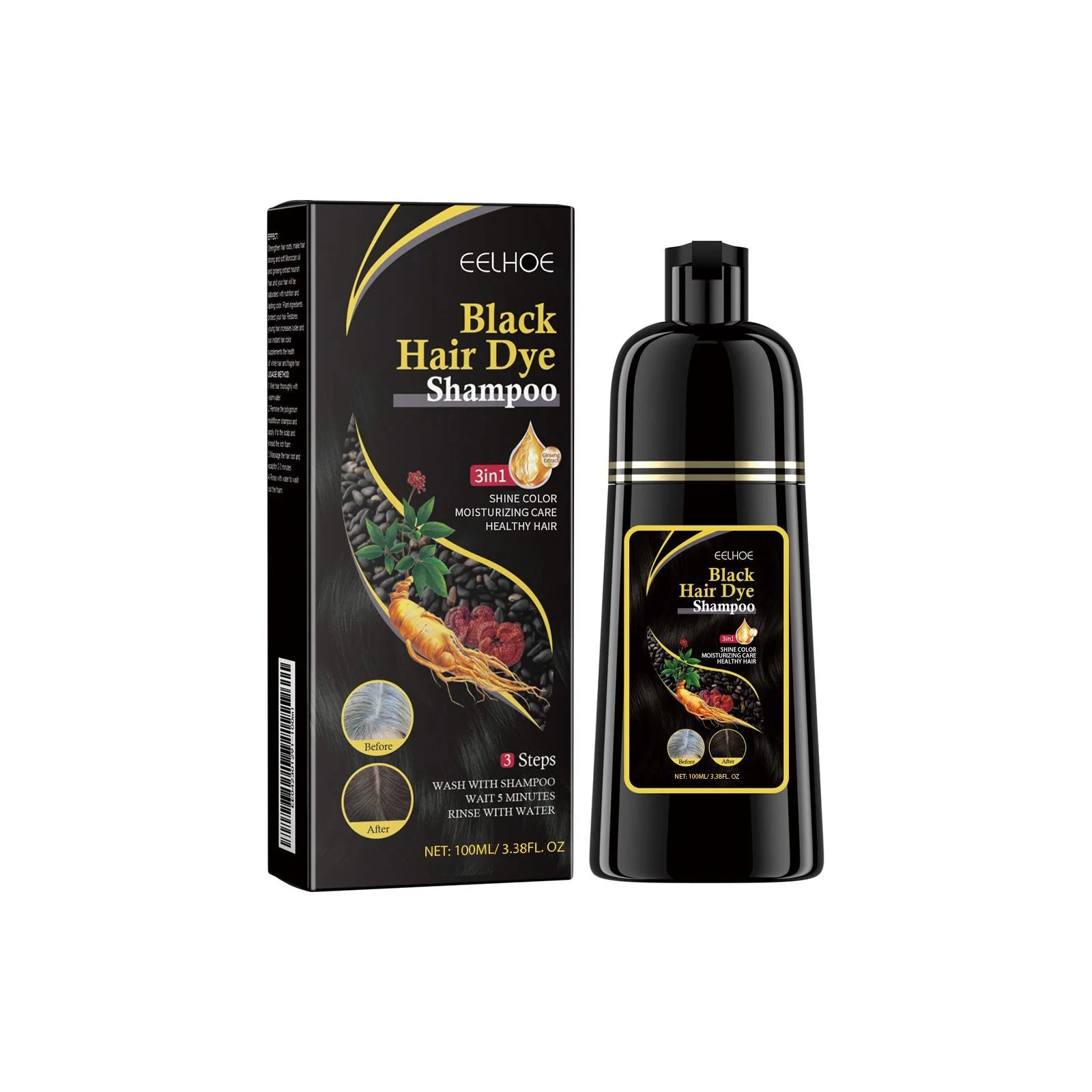 Eelhoe 100ml shampooing de teinture pour cheveux 3 en 1