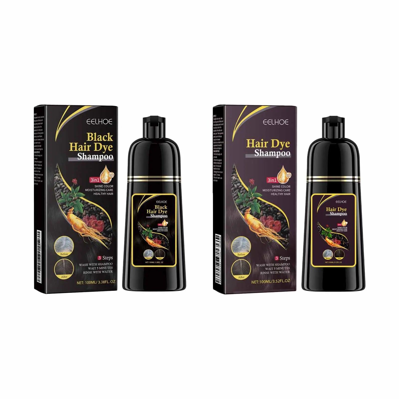 Eelhoe 100ml shampooing de teinture pour cheveux 3 en 1