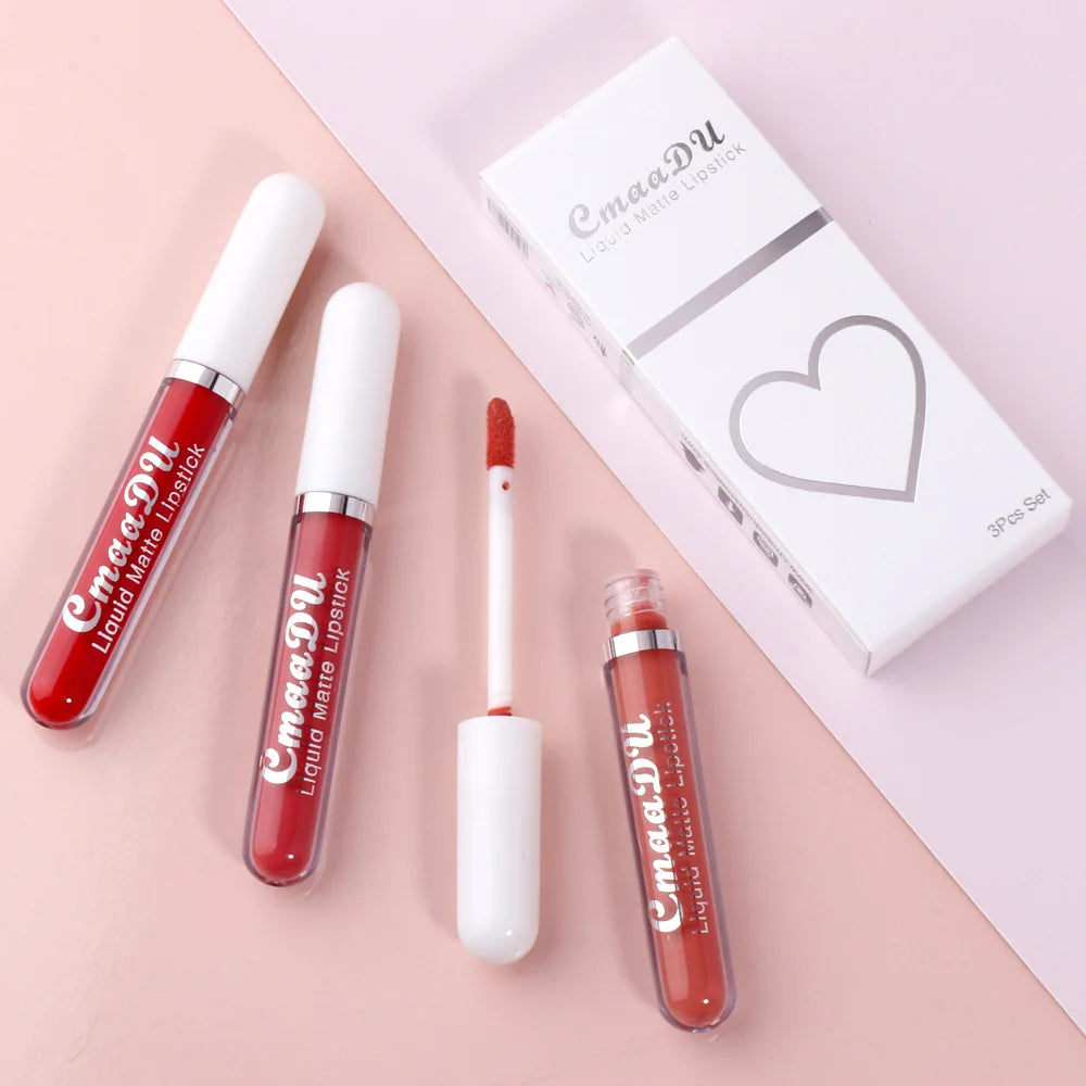 3 pièces/ensemble mat velours brillant à lèvres imperméable longue durée liquide rouge à lèvres cosmétique beauté garder 24 heures maquillage maquillages