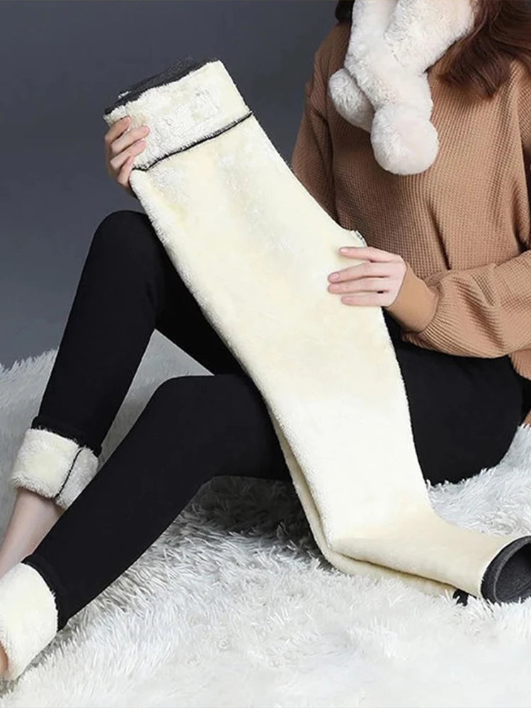 Leggings thermiques taille haute pour femmes, collants translucides élastiques, pantalons chauds, pantalons assiste épais, sexy, sourire féminin, hiver