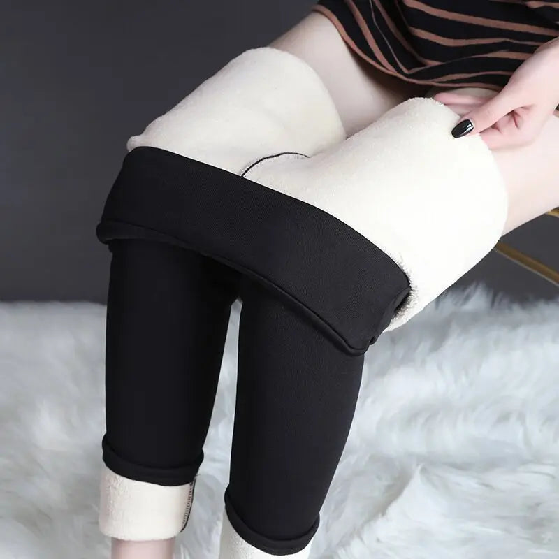 Leggings thermiques taille haute pour femmes, collants translucides élastiques, pantalons chauds, pantalons assiste épais, sexy, sourire féminin, hiver