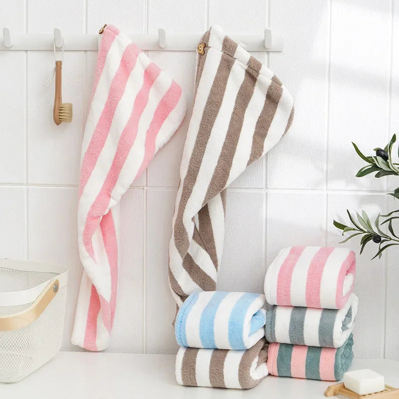 Serviette pour cheveux en microfibre rayé