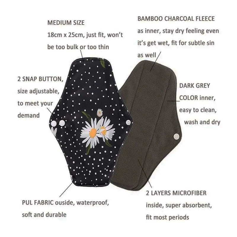 Serviettes Menstruelles Réutilisables Charbon Bambou - Flux Fort Bio