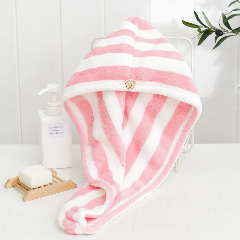 Serviette pour cheveux en microfibre rayé