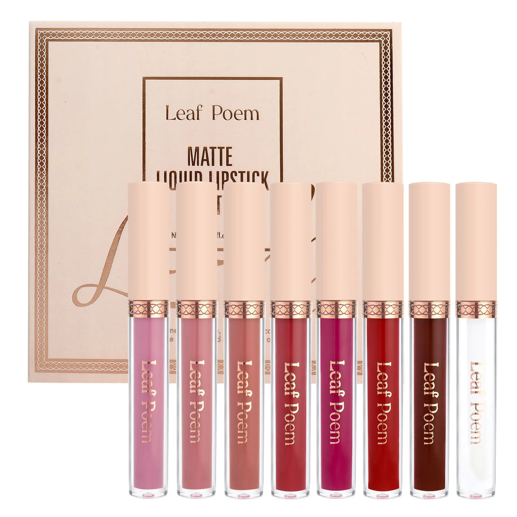 8 pcs rouge à lèvres liquide mat, vernis à lèvres - brillant à lèvres imperméable, antiadhésif, longue durée, tons marron, rose, violet et rouge, adapté pour la Saint-Valentin, au quotidien, les fêtes, les voyages