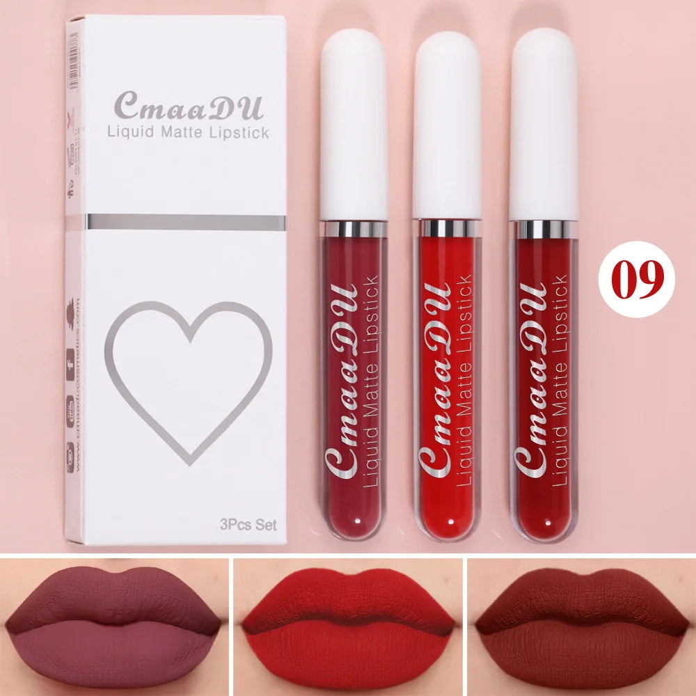 3 pièces/ensemble mat velours brillant à lèvres imperméable longue durée liquide rouge à lèvres cosmétique beauté garder 24 heures maquillage maquillages