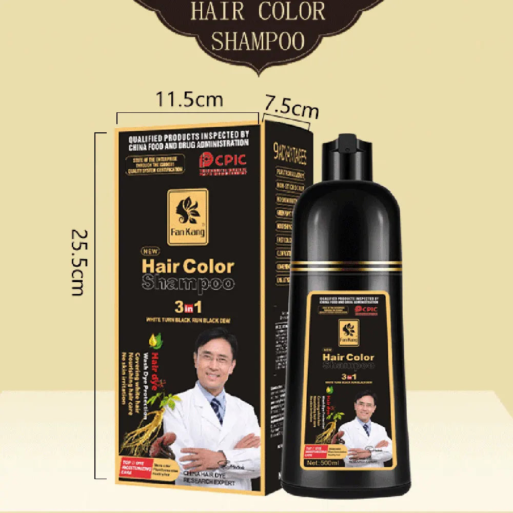 500ml 3 en 1 couleur de cheveux shampooing noir teinture pour cheveux