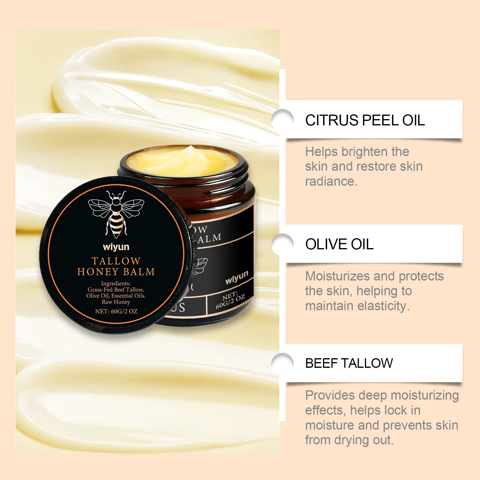 Crème hydratante pour le visage au miel de suif fouetté