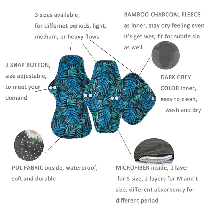Serviettes Menstruelles Réutilisables Charbon Bambou - Flux Fort Bio