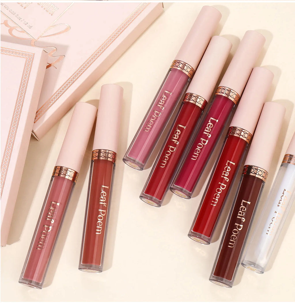 8 pcs rouge à lèvres liquide mat, vernis à lèvres - brillant à lèvres imperméable, antiadhésif, longue durée, tons marron, rose, violet et rouge, adapté pour la Saint-Valentin, au quotidien, les fêtes, les voyages