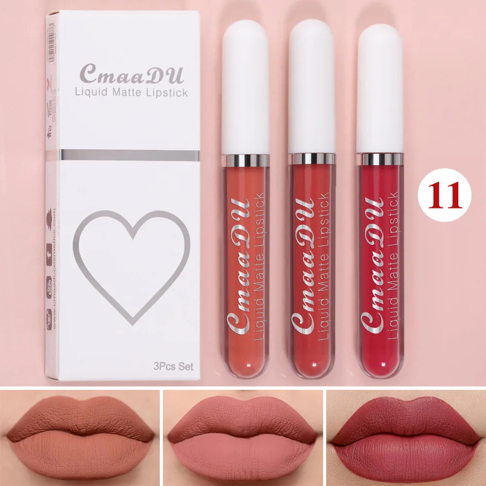 3 pièces/ensemble mat velours brillant à lèvres imperméable longue durée liquide rouge à lèvres cosmétique beauté garder 24 heures maquillage maquillages