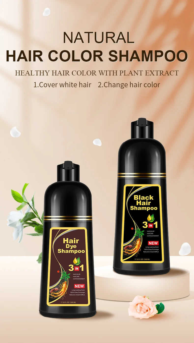 Shampoing 3 en 1 pour teinture capillaire, 100ml/500ml, assombrissant instantané, gris à noir, Polygonum Multiflorum, couverture naturelle pour hommes et femmes