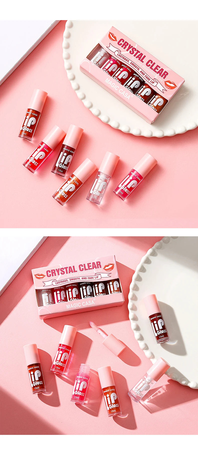 MAGIC CASA 6 pièces/ensemble petite bouteille huile à lèvres gelée hydratante longue durée hydratant lisse scintillant liquide hydratant pour les lèvres