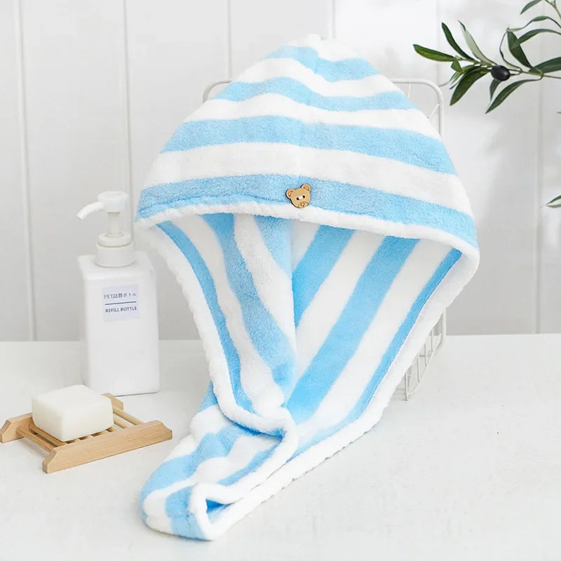 Serviette pour cheveux en microfibre rayé