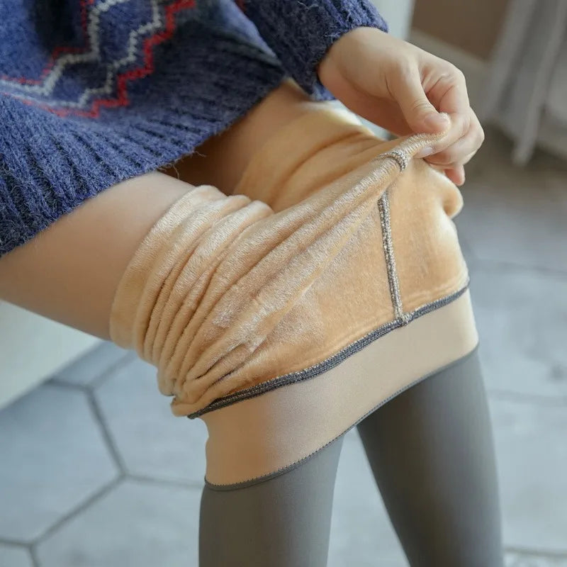 Leggings thermiques taille haute pour femmes, collants translucides élastiques, pantalons chauds, pantalons assiste épais, sexy, sourire féminin, hiver