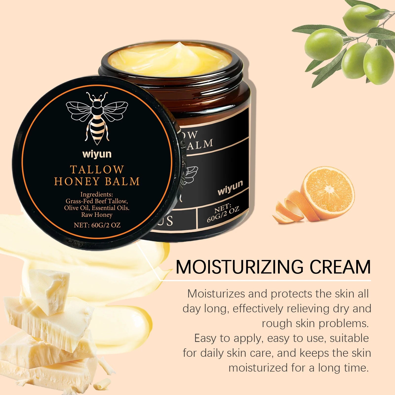 Crème hydratante pour le visage au miel de suif fouetté