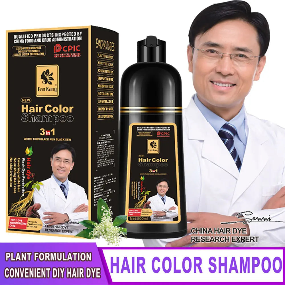 500ml 3 en 1 couleur de cheveux shampooing noir teinture pour cheveux