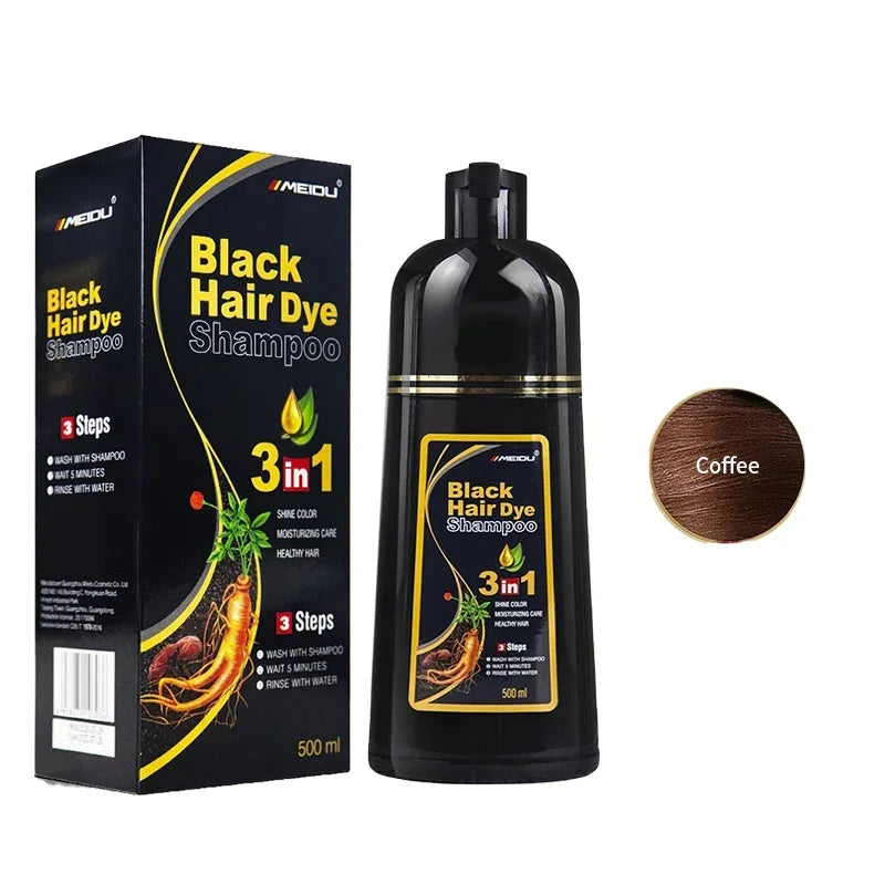 Shampoing 3 en 1 pour teinture capillaire, 100ml/500ml, assombrissant instantané, gris à noir, Polygonum Multiflorum, couverture naturelle pour hommes et femmes