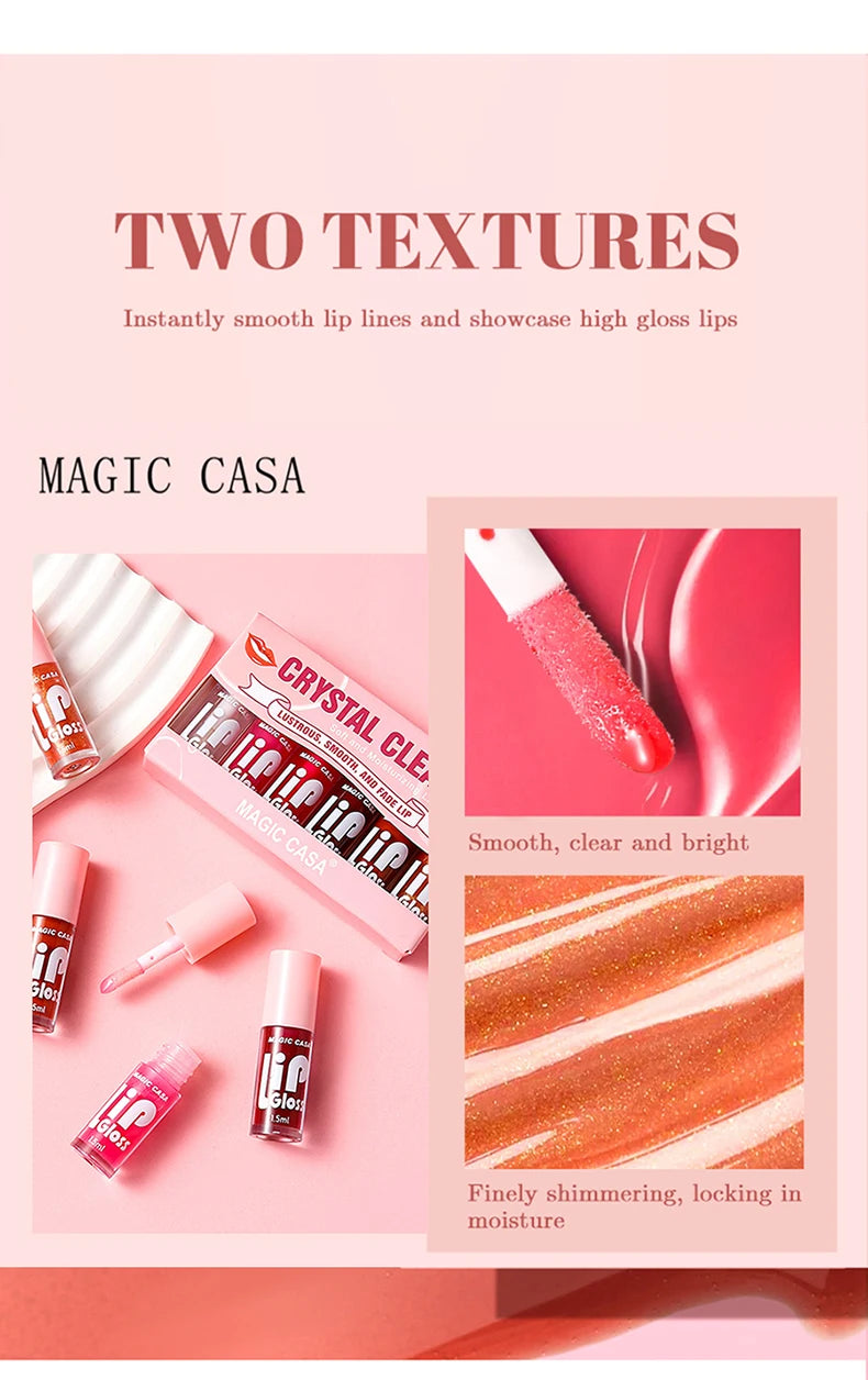 MAGIC CASA 6 pièces/ensemble petite bouteille huile à lèvres gelée hydratante longue durée hydratant lisse scintillant liquide hydratant pour les lèvres