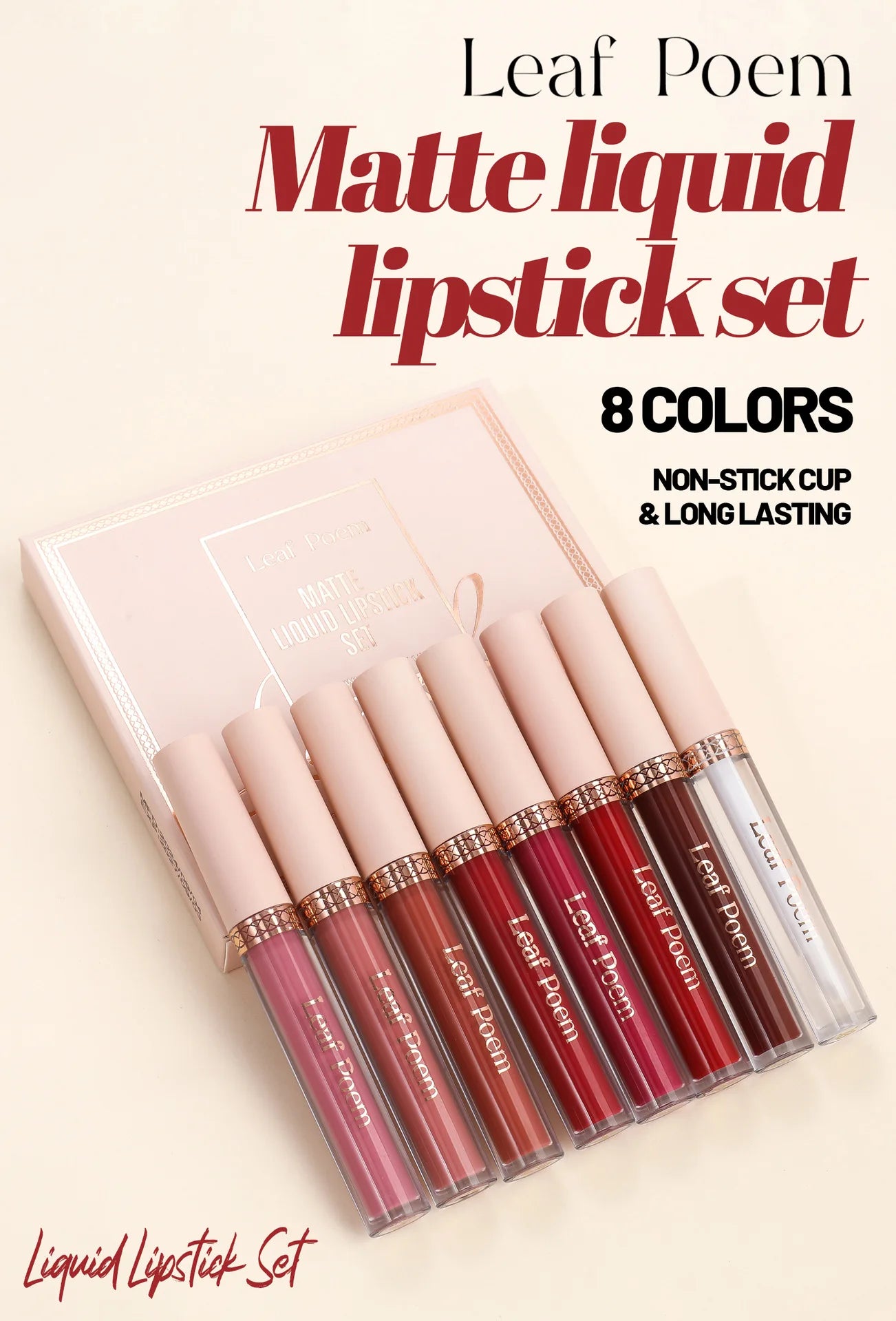 8 pcs rouge à lèvres liquide mat, vernis à lèvres - brillant à lèvres imperméable, antiadhésif, longue durée, tons marron, rose, violet et rouge, adapté pour la Saint-Valentin, au quotidien, les fêtes, les voyages