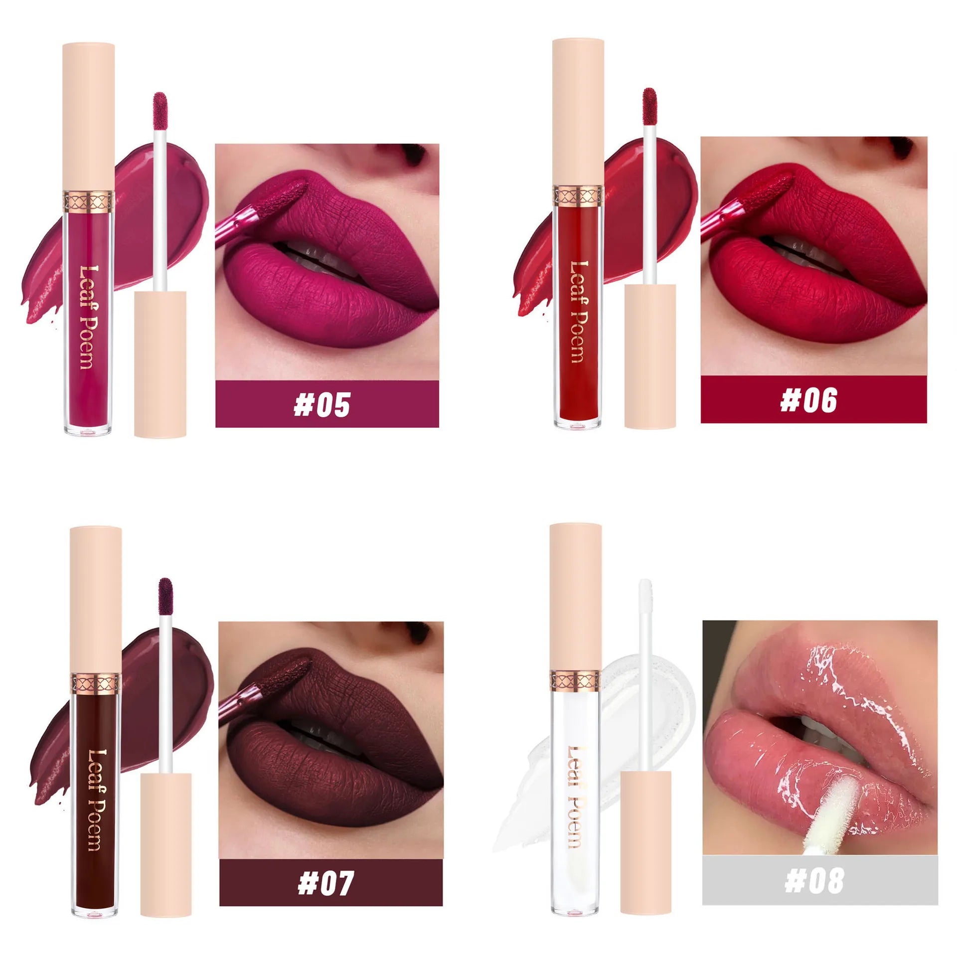 8 pcs rouge à lèvres liquide mat, vernis à lèvres - brillant à lèvres imperméable, antiadhésif, longue durée, tons marron, rose, violet et rouge, adapté pour la Saint-Valentin, au quotidien, les fêtes, les voyages