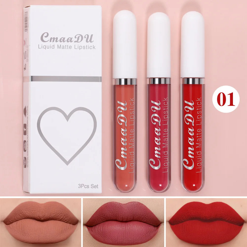 3 pièces/ensemble mat velours brillant à lèvres imperméable longue durée liquide rouge à lèvres cosmétique beauté garder 24 heures maquillage maquillages
