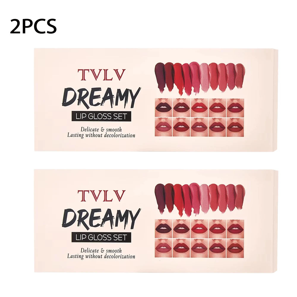 10 pièces/ensemble rouge à lèvres velours brillant à lèvres: brillant à lèvres imperméable et longue durée ensemble de rouge à lèvres hydratant pour femmes
