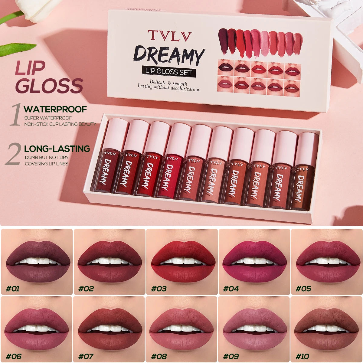 10 pièces/ensemble rouge à lèvres velours brillant à lèvres: brillant à lèvres imperméable et longue durée ensemble de rouge à lèvres hydratant pour femmes